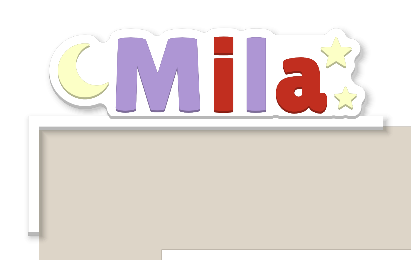 Türrahmen-Schild Mila mit Mond und Sternen auf einem weißen Winkel